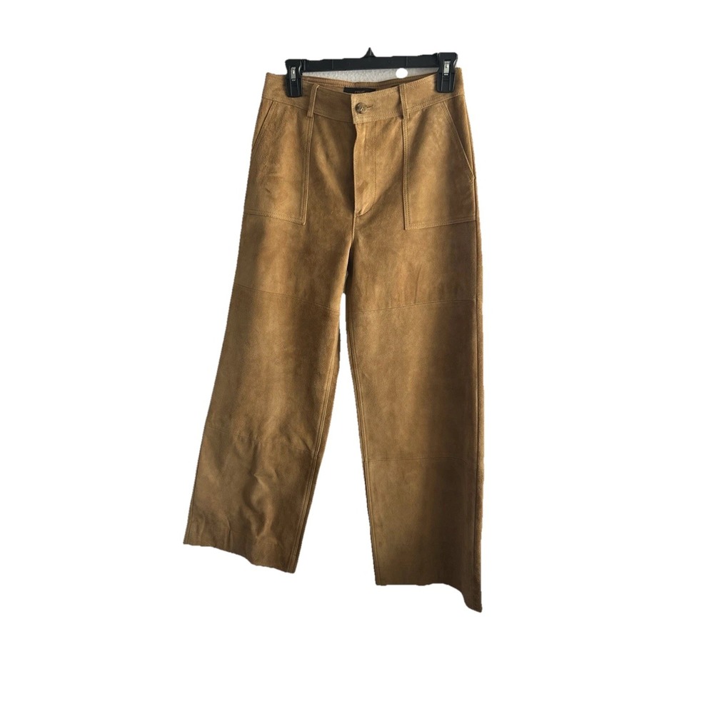 Frye Nadia Wide Leg Tan Suede Leather Pants Ankle Length Woman Size 26 $695 NWT